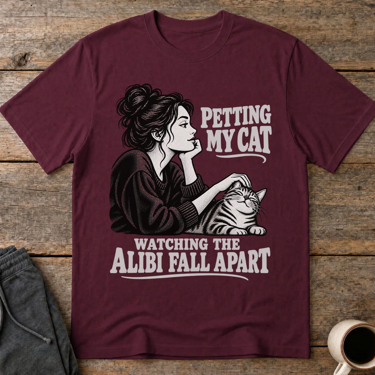 Cat and Alibi T-Shirt — Maroon