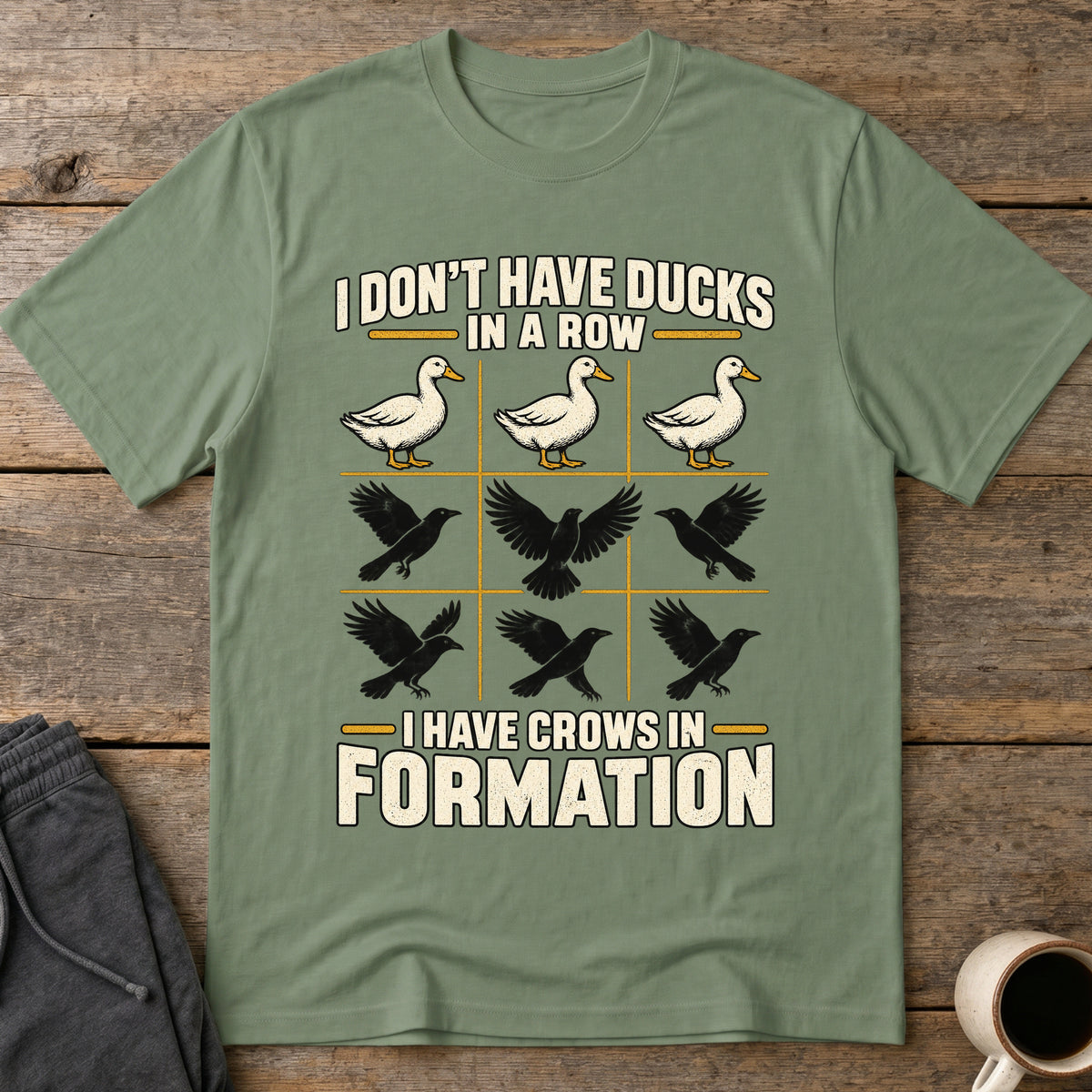 Crows In Formation T-Shirt — Military Green