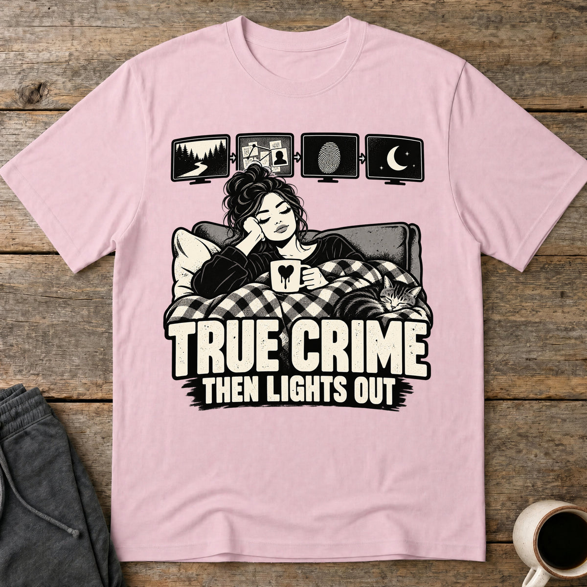 Bedtime True Crime T-Shirt — Light Pink
