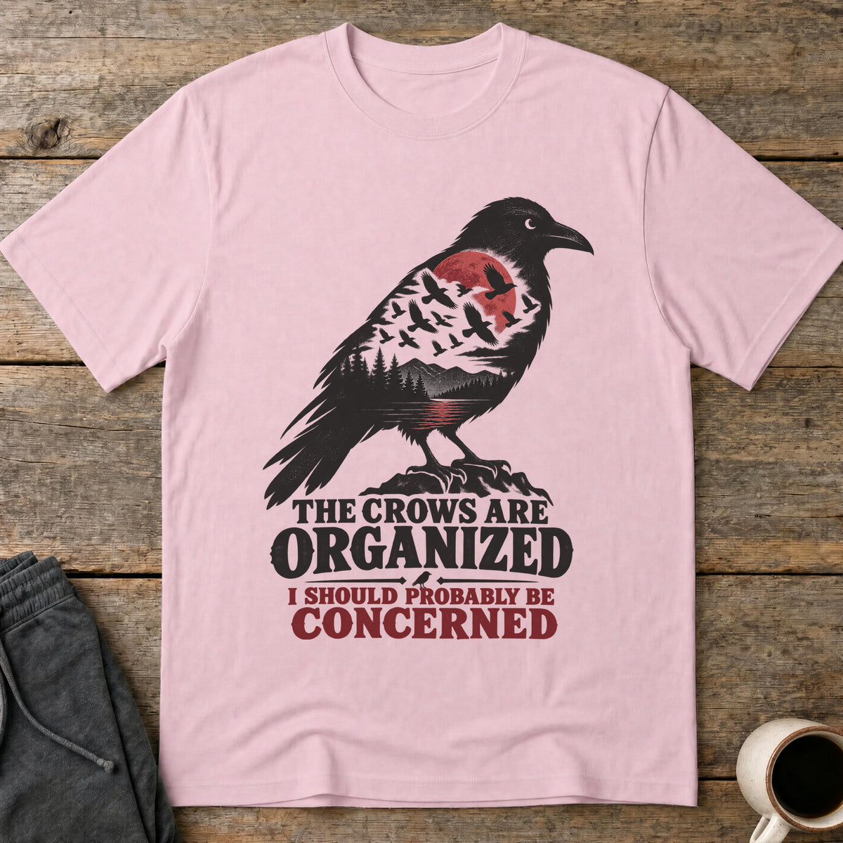Organized Crows T-Shirt — Light Pink