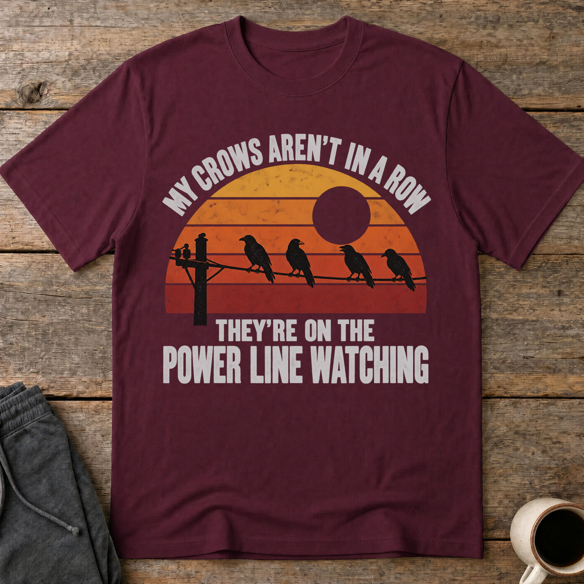 Power Line Flock T-Shirt — Maroon