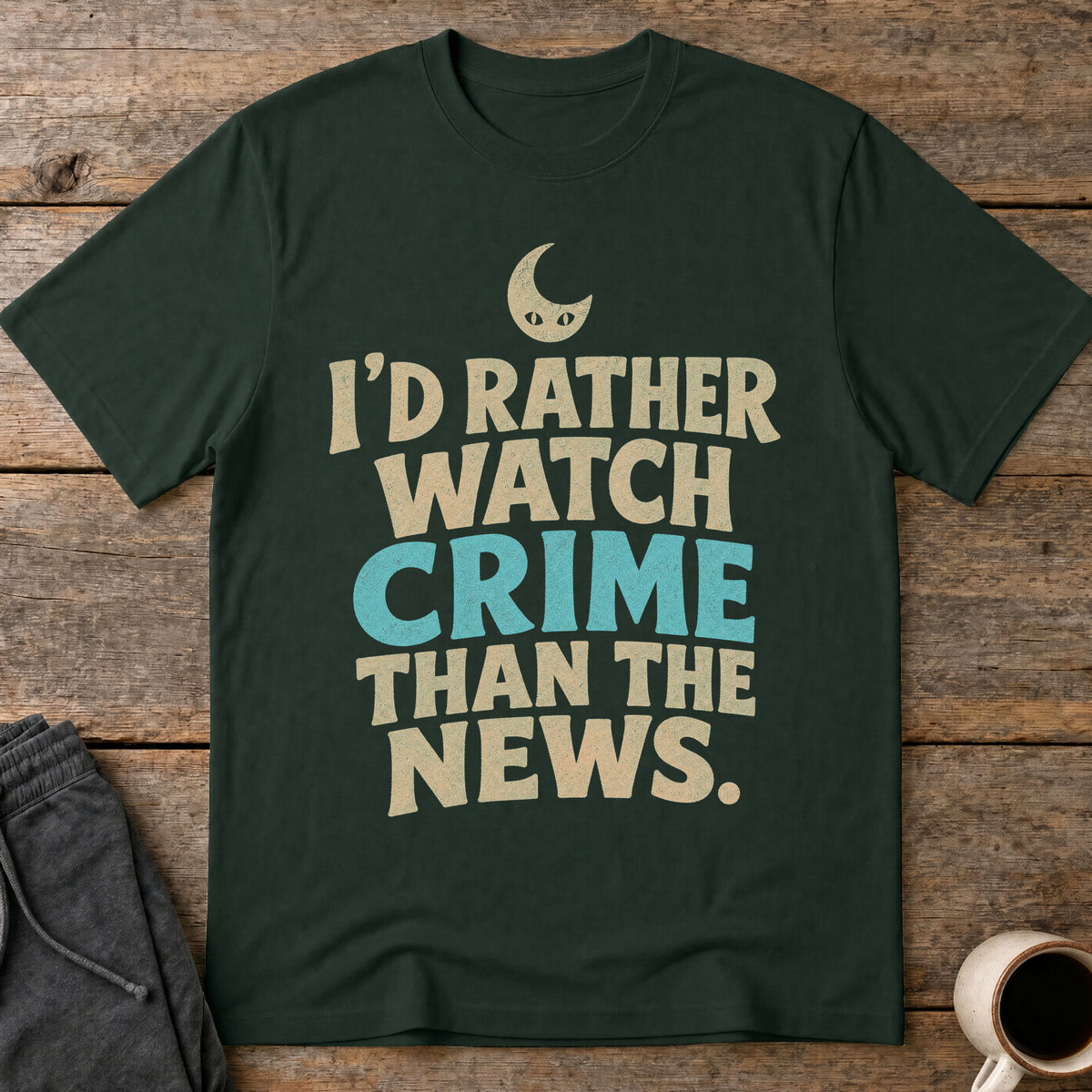 Crime Over News T-Shirt — Forest Green