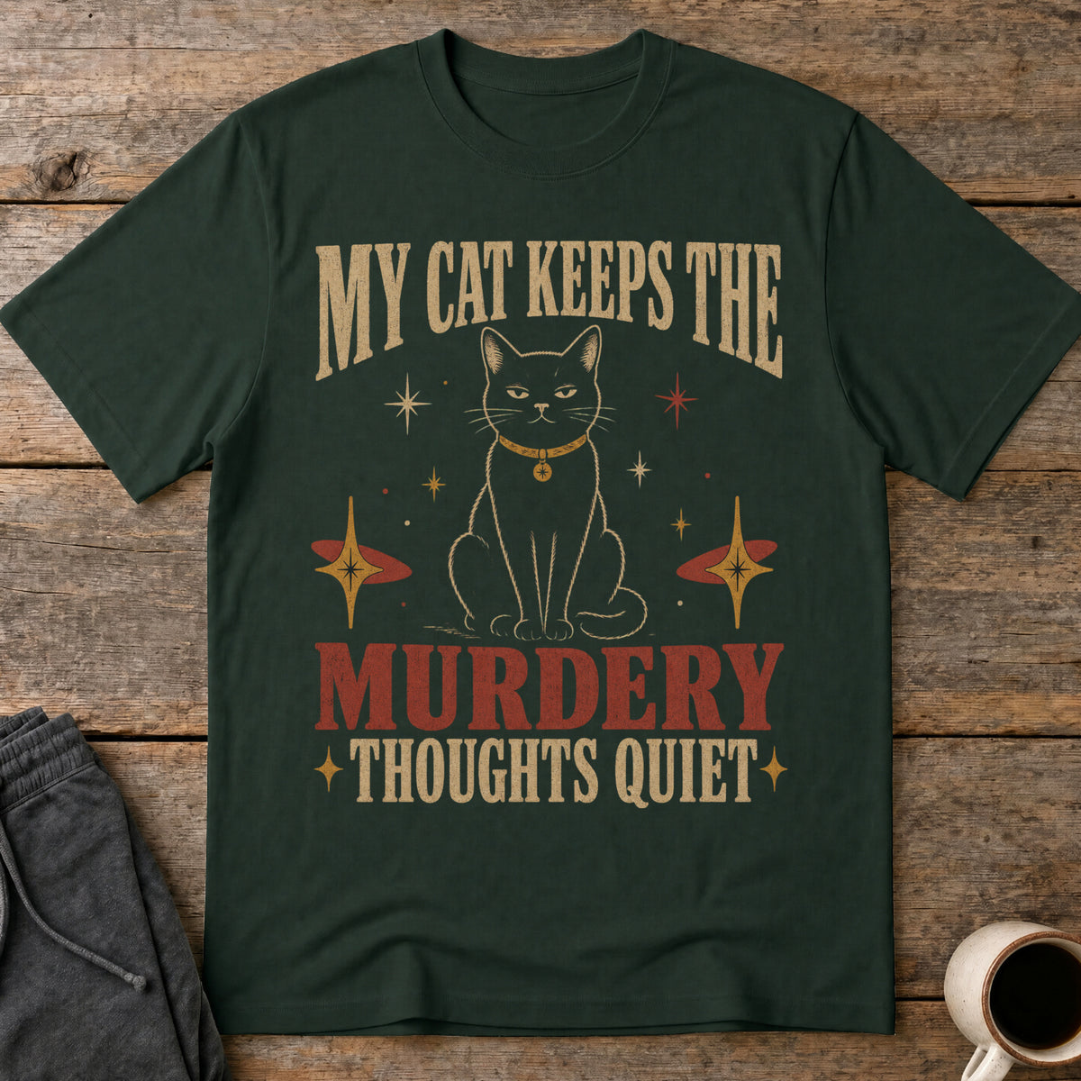 Feline Peace T-Shirt — Forest Green