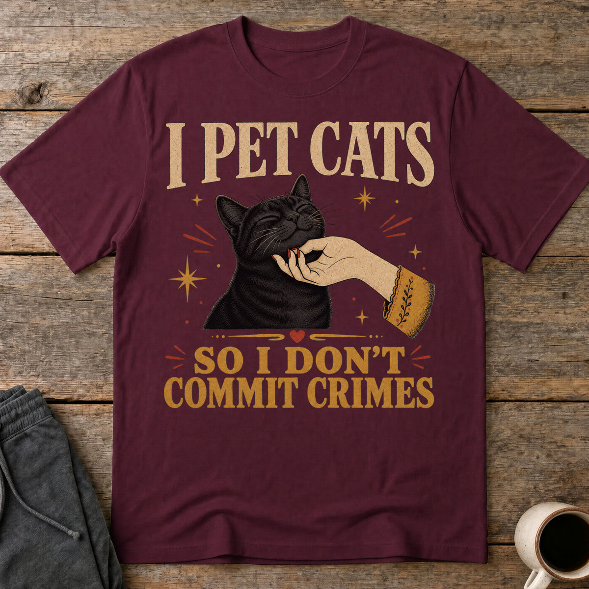 Cats Over Crime T-Shirt — Maroon
