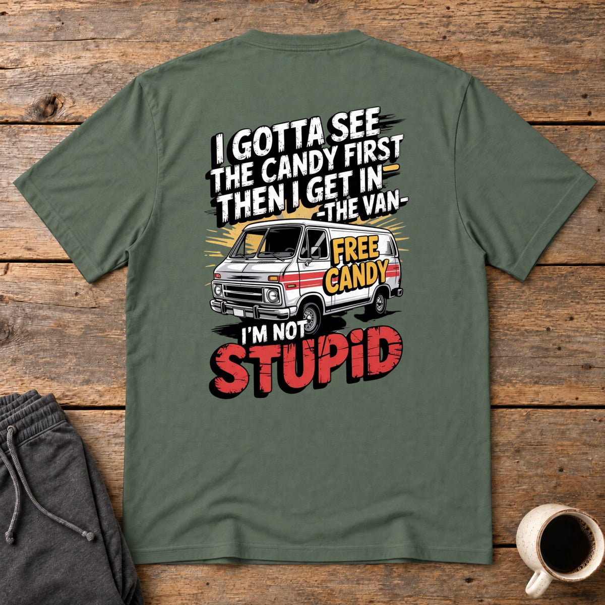 Not Stupid Candy Van Back Print Tee - Military Green