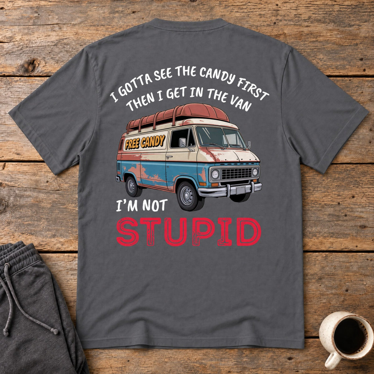 Not Stupid Candy Van Back Print Tee - Charcoal