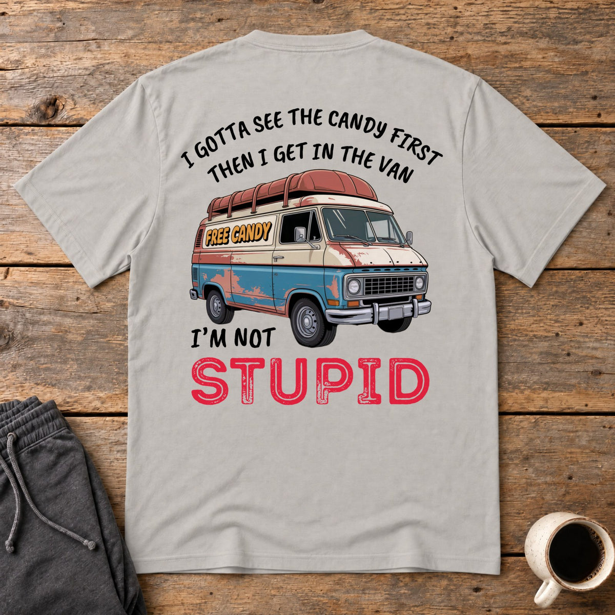Not Stupid Candy Van Back Print Tee - Ice Grey