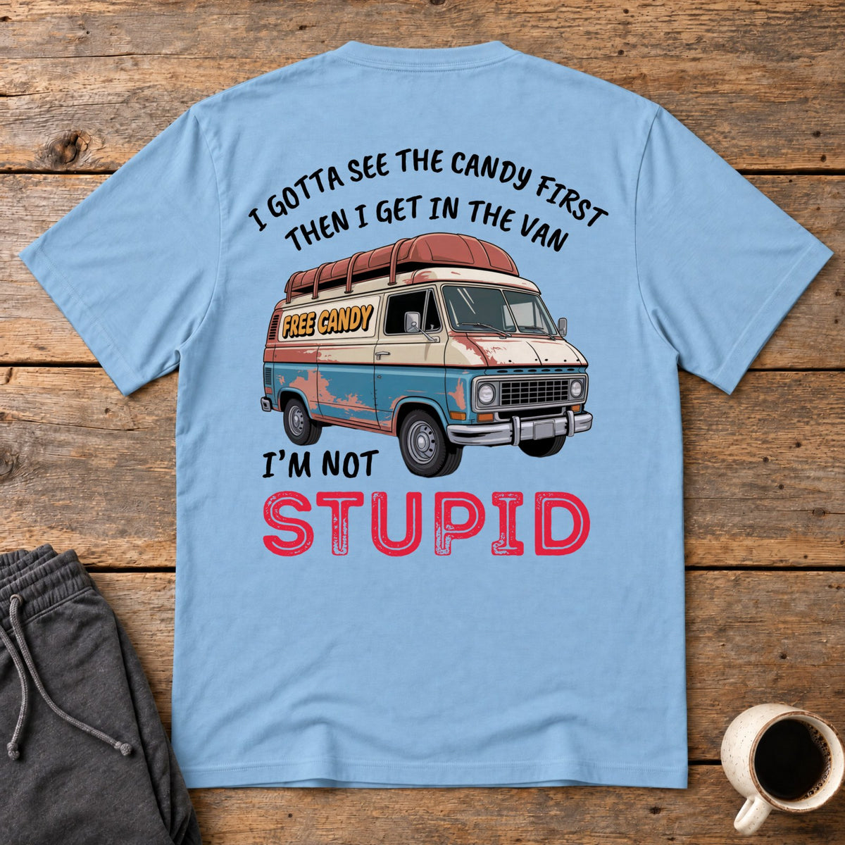 Not Stupid Candy Van Back Print Tee - Light Blue