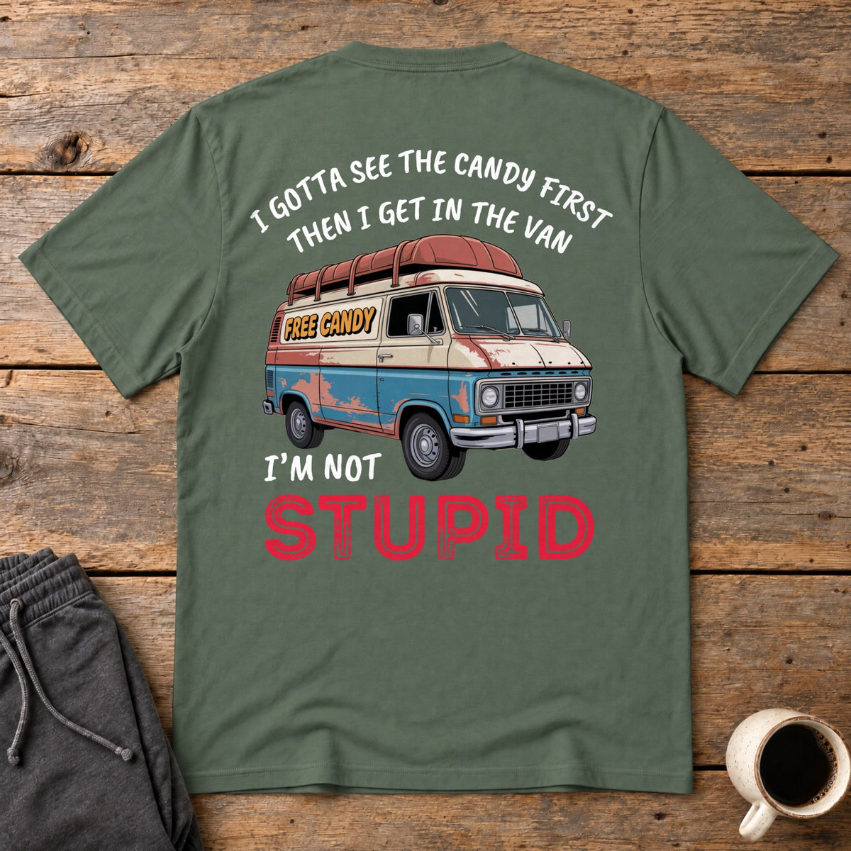 Not Stupid Candy Van Back Print Tee - Military Green