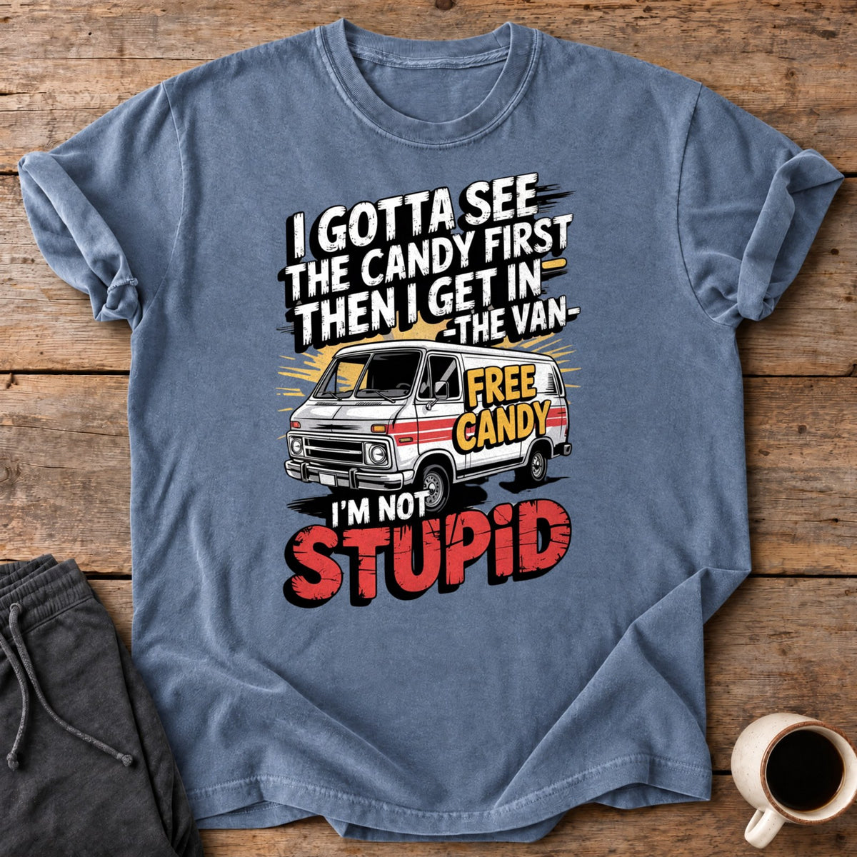 Not Stupid Candy Van Premium Tee - Blue Jean