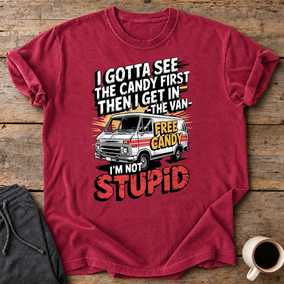 Not Stupid Candy Van Premium Tee - Crimson