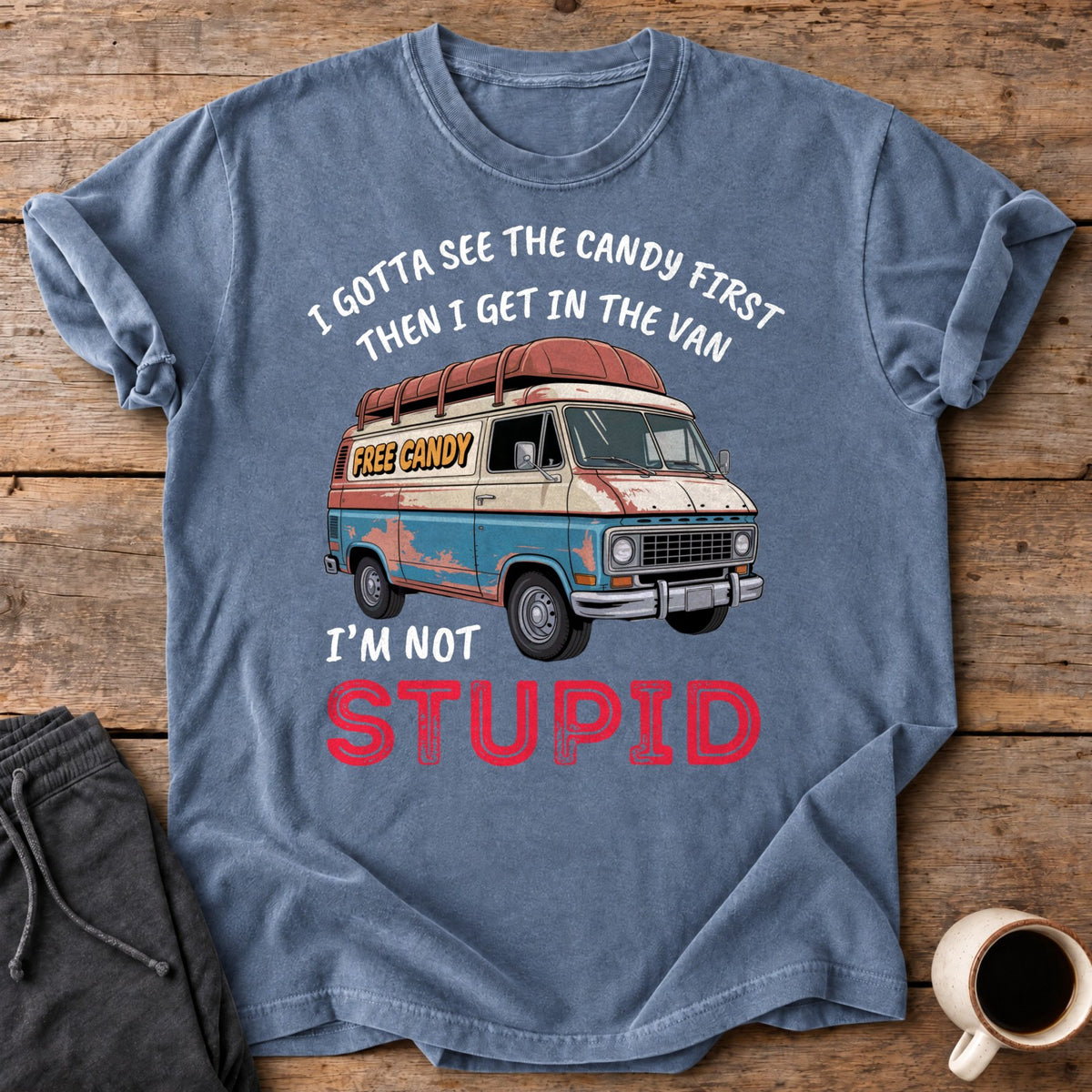 Not Stupid Candy Van Premium Tee - Blue Jean